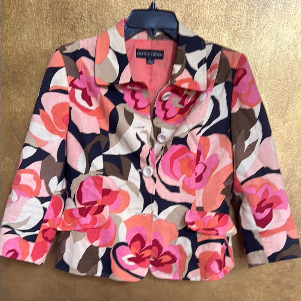 Chico's Women's Floral Jacket - Pink and Brown